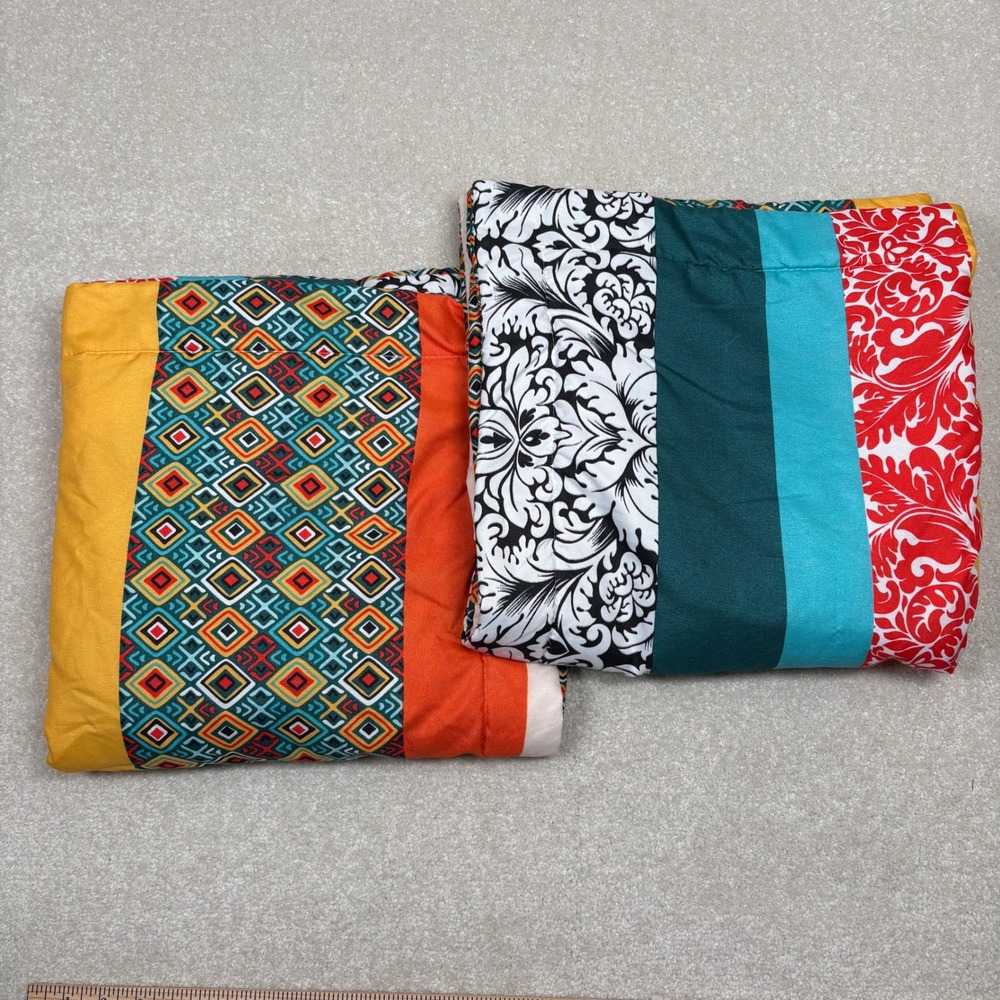 Multicolor Patchwork Striped Set 2 Pillow Covers‎ Geometric Boho Colorful 26x26